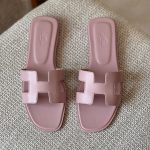 Hermes Oran Pink Rose Cancan Smooth Leather Flat Sandals