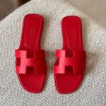 Hermes Oran Rose Mexico Smooth Calfskin Leather Flat Sandals