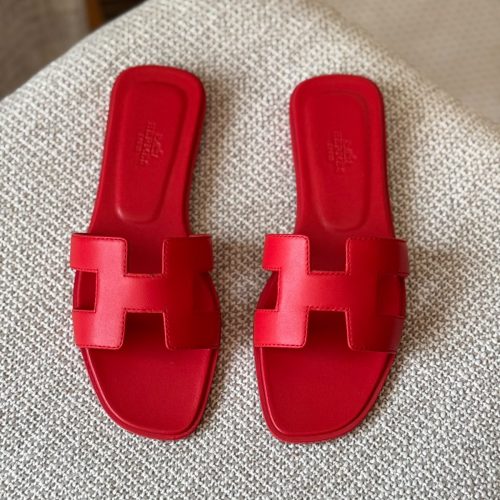 Hermes Oran Rose Mexico Smooth Calfskin Leather Flat Sandals