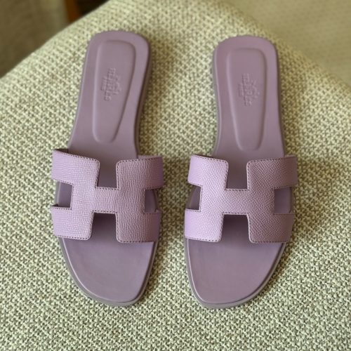 Hermes Oran Violet Epsom Leather Flat Sandals
