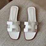 Hermes Oran White Epsom Leather Flat Sandals