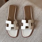 Hermes Oran White Epsom Leather Flat Sandals Natural Leather Insole