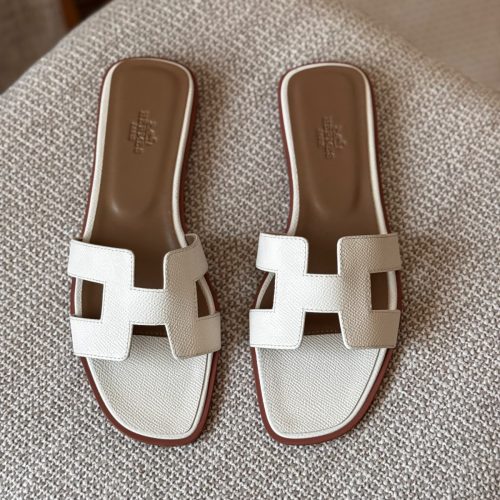 Hermes Oran White Epsom Leather Flat Sandals Natural Leather Insole