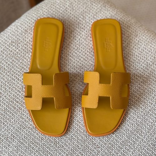 Hermes Oran Yellow Epsom Leather Flat Sandals