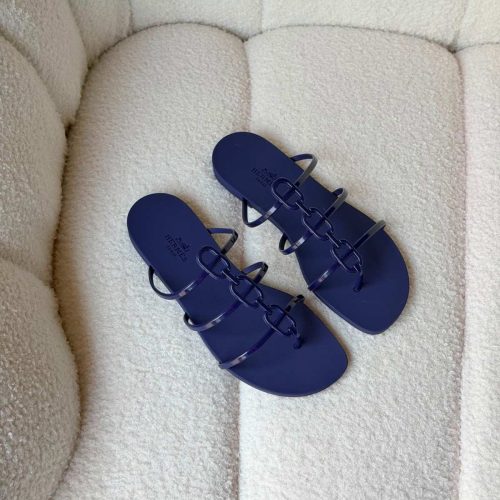 Hermes Royal Blue Mykonos Flat Rubber Sandals