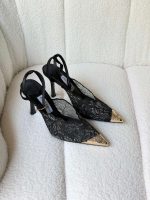 Jimmy Choo Faiz 100 Black Lace Slingback Pumps with Gold-Tone Cap Toe