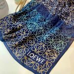 Loewe Navy Blue Gradient Anagram Print Silk Scarf