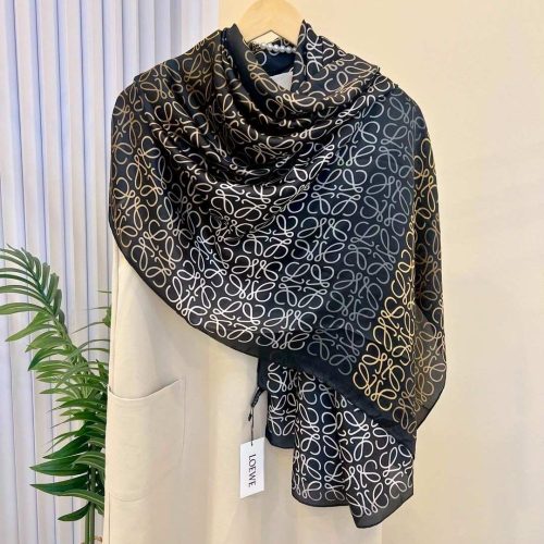 Loewe Navy Blue Gradient Anagram Print Silk Scarf