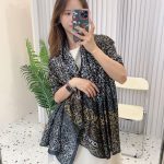 Loewe Navy Blue Gradient Anagram Print Silk Scarf