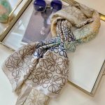 Loewe White Multicolor Anagram Print Silk Scarf