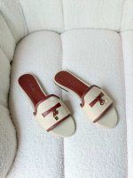 Loro Piana Summer Charms Flat Sandals with Brown Leather Trim