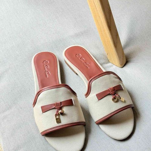 Loro Piana Summer Charms Flat Sandals with Brown Leather Trim