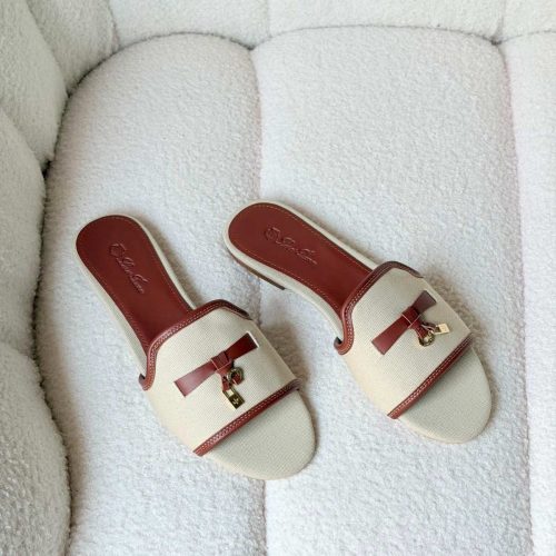 Loro Piana Summer Charms Flat Sandals with Brown Leather Trim