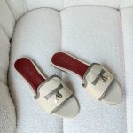Loro Piana Summer Charms Flat Sandals with Grey Leather Trim