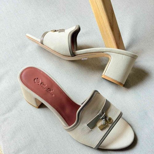 Loro Piana Summer Charms Heeled Sandal With Grey Leather Trim