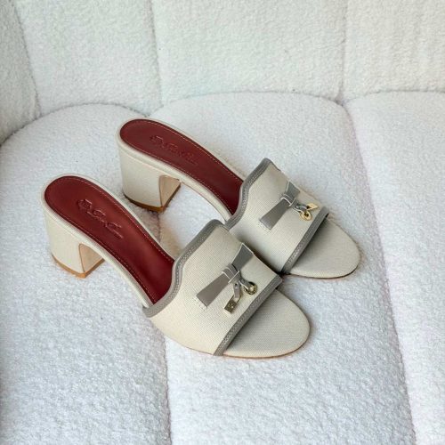 Loro Piana Summer Charms Heeled Sandal With Grey Leather Trim