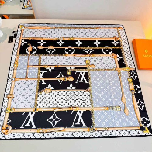 Louis Vuitton Black & Grey Monogram Belt Print Silk Scarf