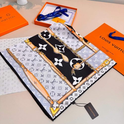 Louis Vuitton Black & Grey Monogram Belt Print Silk Scarf