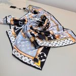 Louis Vuitton Black & Grey Monogram Belt Print Silk Scarf
