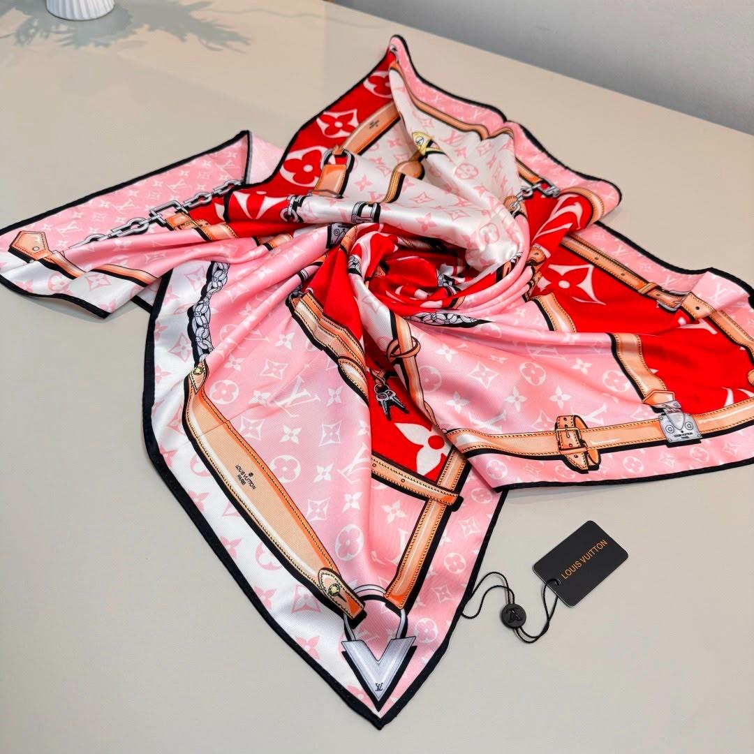Louis Vuitton Pink And Red Gradient Monogram Belt Print Silk Scarf (1) Louis Vuitton Pink And Red Gradient Monogram Belt Print Silk Scarf