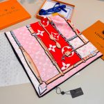Louis Vuitton Pink And Red Gradient Monogram Belt Print Silk Scarf