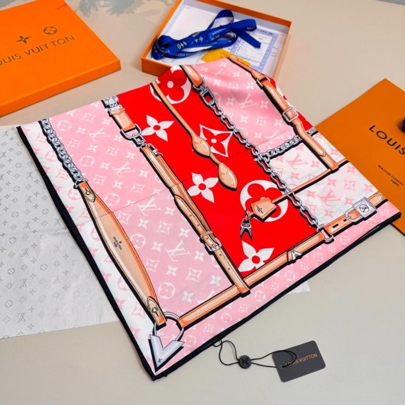 Louis Vuitton Pink And Red Gradient Monogram Belt Print Silk Scarf