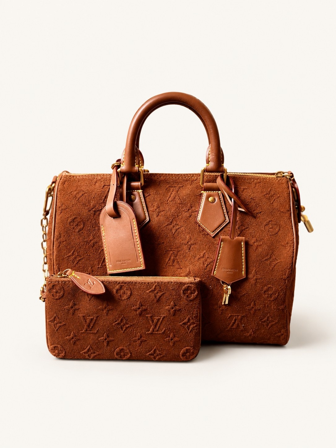 Louis Vuitton Speedy P9 Bandoulière 30 Brown Suede Monogram Bag Louis Vuitton Speedy P9 Bandoulière 30 Brown Suede Monogram Bag