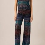 Missoni Sequin Embellished Blue Multicolored Zigzag Pattern Tank Top And Wide Leg Trousers