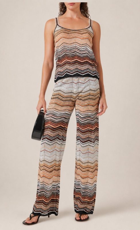 Missoni Sequin Embellished Multicolored Zigzag Pattern Tank Top And Wide Leg Trousers
