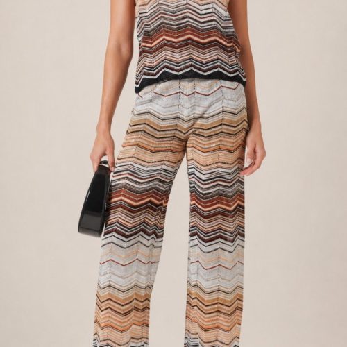 Missoni Sequin Embellished Multicolored Zigzag Pattern Tank Top And Wide Leg Trousers