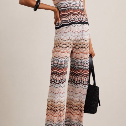 Missoni Sequin Embellished Multicolored Zigzag Pattern Tank Top And Wide Leg Trousers