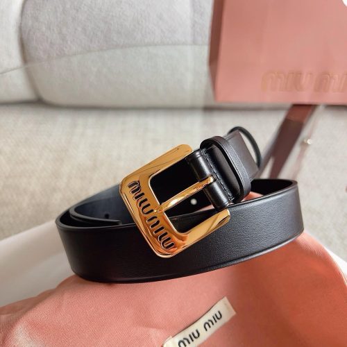 Miu Miu Black Nappa Leather Logo Engraved Buckle Belt
