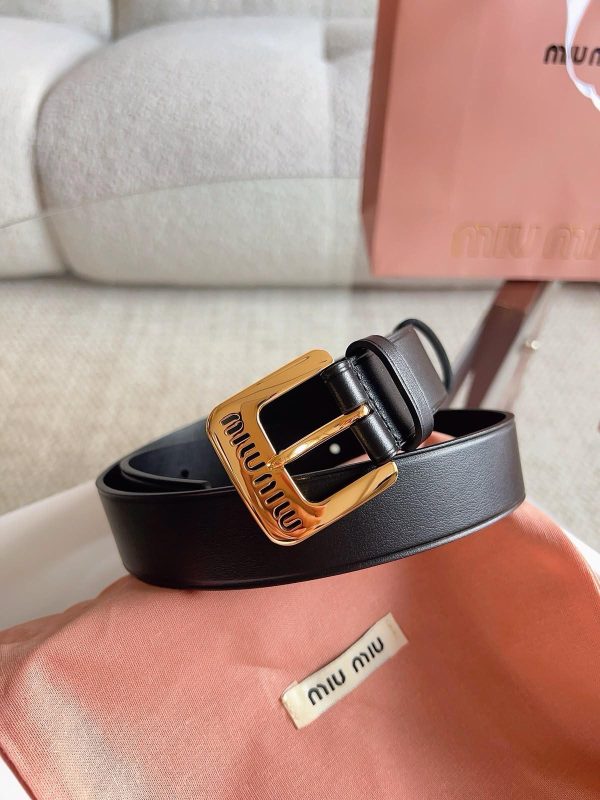 Miu Miu Black Nappa Leather Logo Engraved Buckle Belt