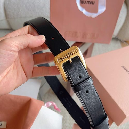 Miu Miu Black Nappa Leather Logo Engraved Buckle Belt