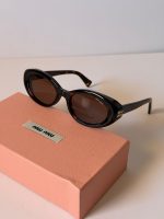 Miu Miu Black MU BO99S Oval Sunglasses With Gold Logo - Image 2