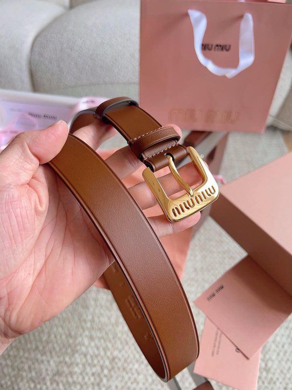 Miu Miu Brown Nappa Leather Logo Engraved Buckle Belt