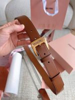 Miu Miu Brown Nappa Leather Logo Engraved Buckle Belt