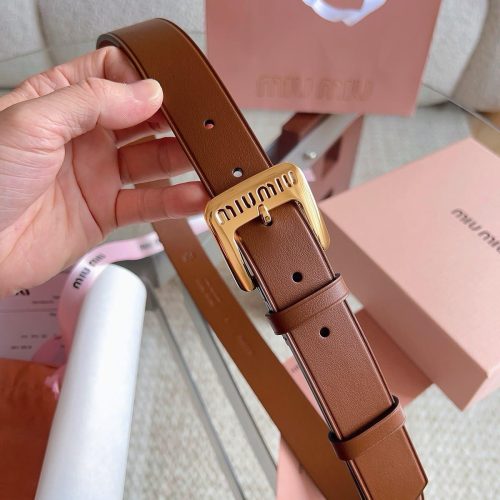 Miu Miu Brown Nappa Leather Logo Engraved Buckle Belt