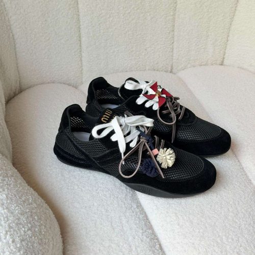 Miu Miu Gymnasium Mesh And Suede Sneakers In Black