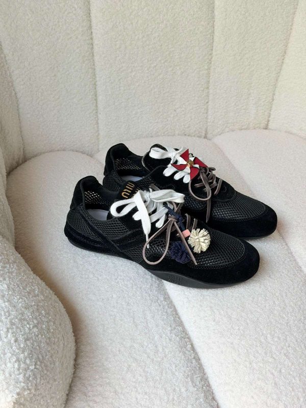 Miu Miu Gymnasium Mesh And Suede Sneakers In Black