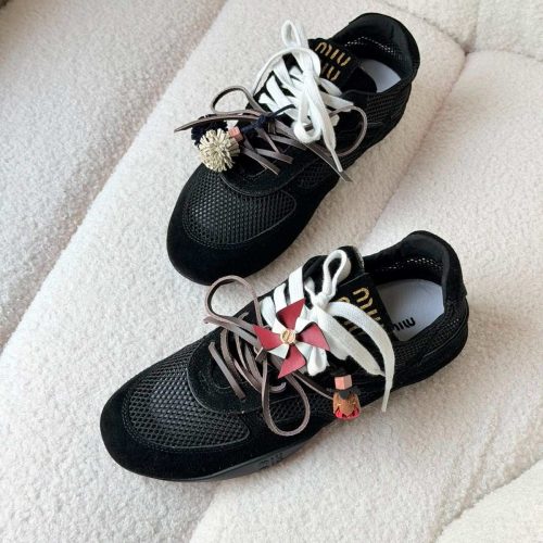 Miu Miu Gymnasium Mesh And Suede Sneakers In Black