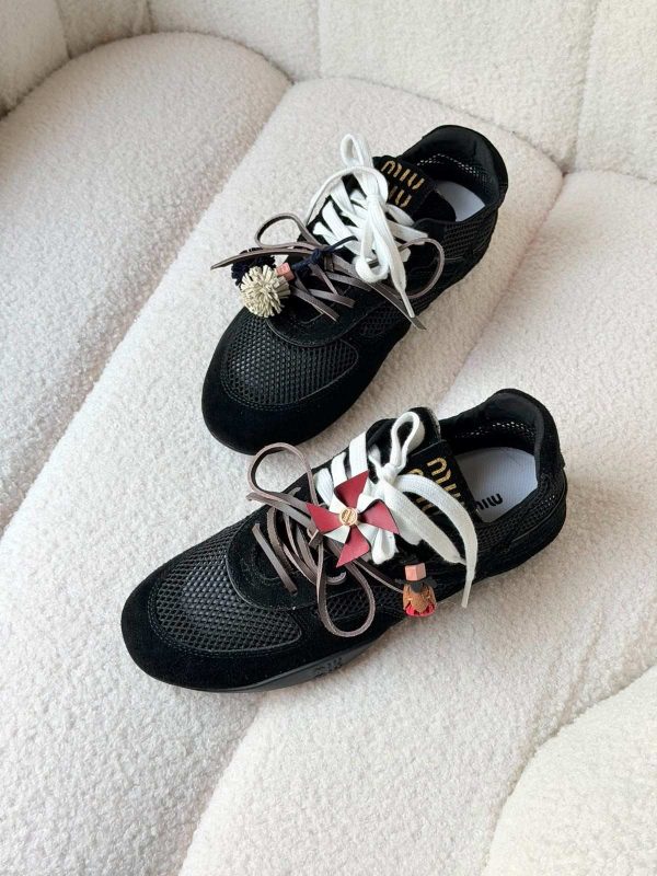 Miu Miu Gymnasium Mesh And Suede Sneakers In Black