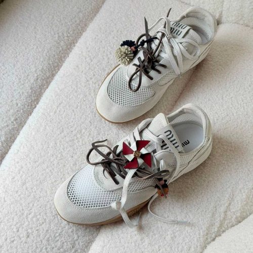 Miu Miu Gymnasium Mesh And Suede Sneakers In white
