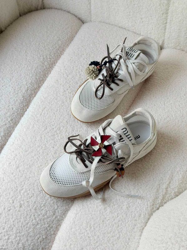 Miu Miu Gymnasium Mesh And Suede Sneakers In white