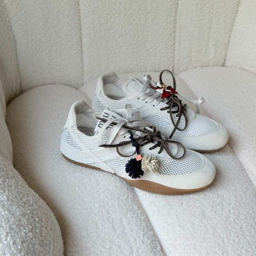 Miu Miu Gymnasium Mesh And Suede Sneakers In white