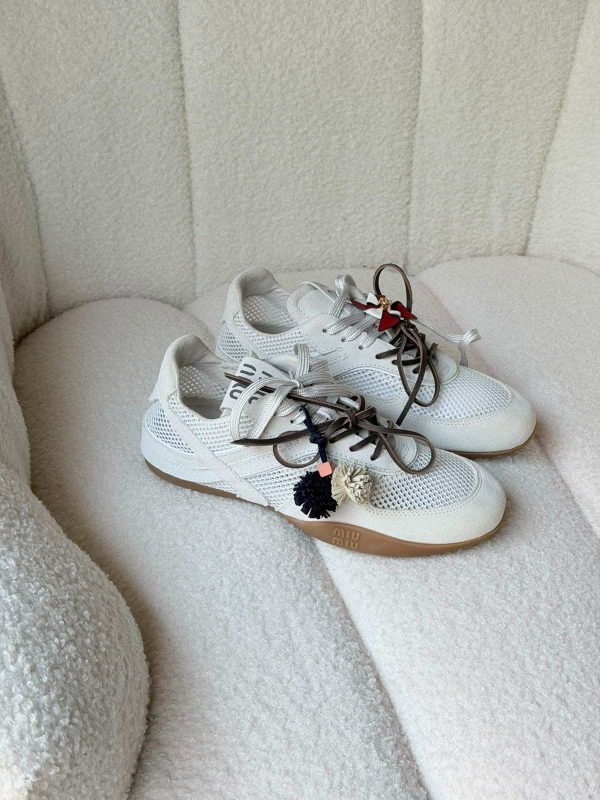Miu Miu Gymnasium Mesh And Suede Sneakers In white