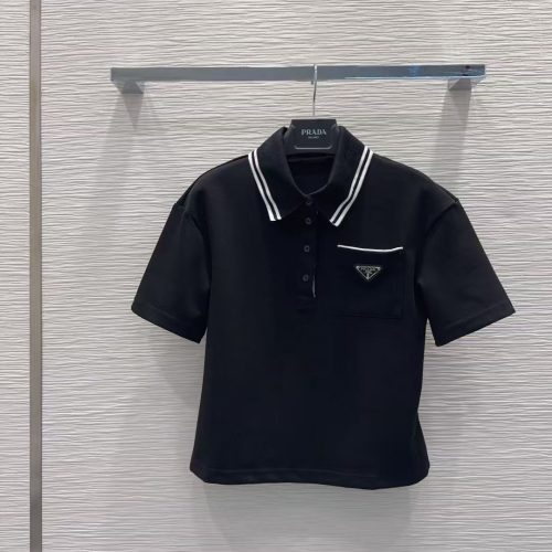 Prada Black Polo Knit Top & Pleated Midi Skirt Set