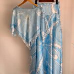 Pucci Marmo Blue Silk Twill Printed Top & Wide-Leg Pants Set