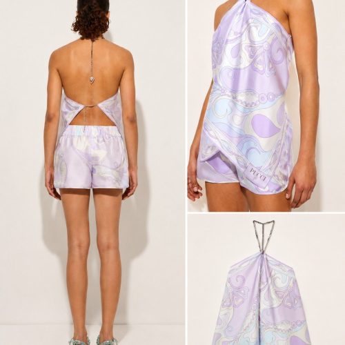 Pucci Orchidee Print Chain Silk Twill Top In Light Purple