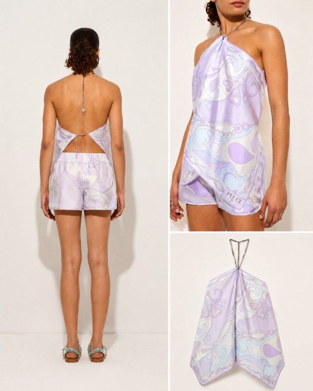 Pucci Orchidee Print Chain Silk Twill Top In Light Purple